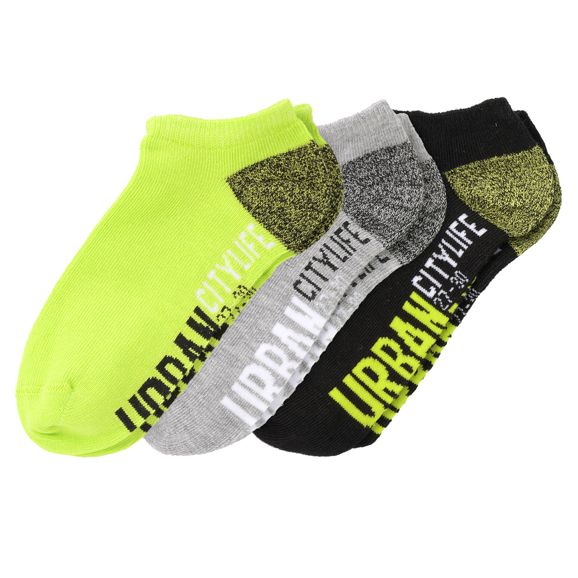 Topolino 3 Paar Jungen Sneaker-Socken im Set neongrün / hellgrau / schwarz