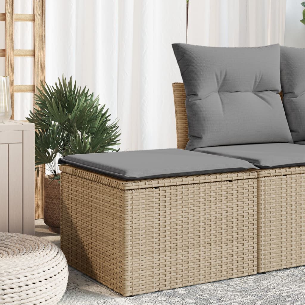 vidaXL Tuinkruk met kussen, beige, 55x55x37 cm, polyrotan