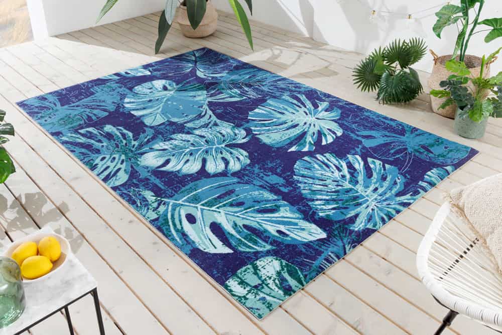 In- und Outdoor Teppich LEAF 240x160cm blau grün Blatt-Design wetterfest