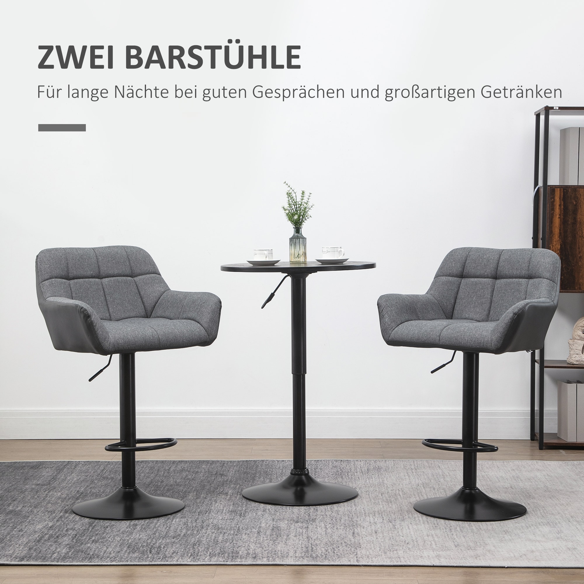 HOMCOM Barhocker mit Fußstütze grau, schwarz 57,5L x 52,5B x 93-114H cm
