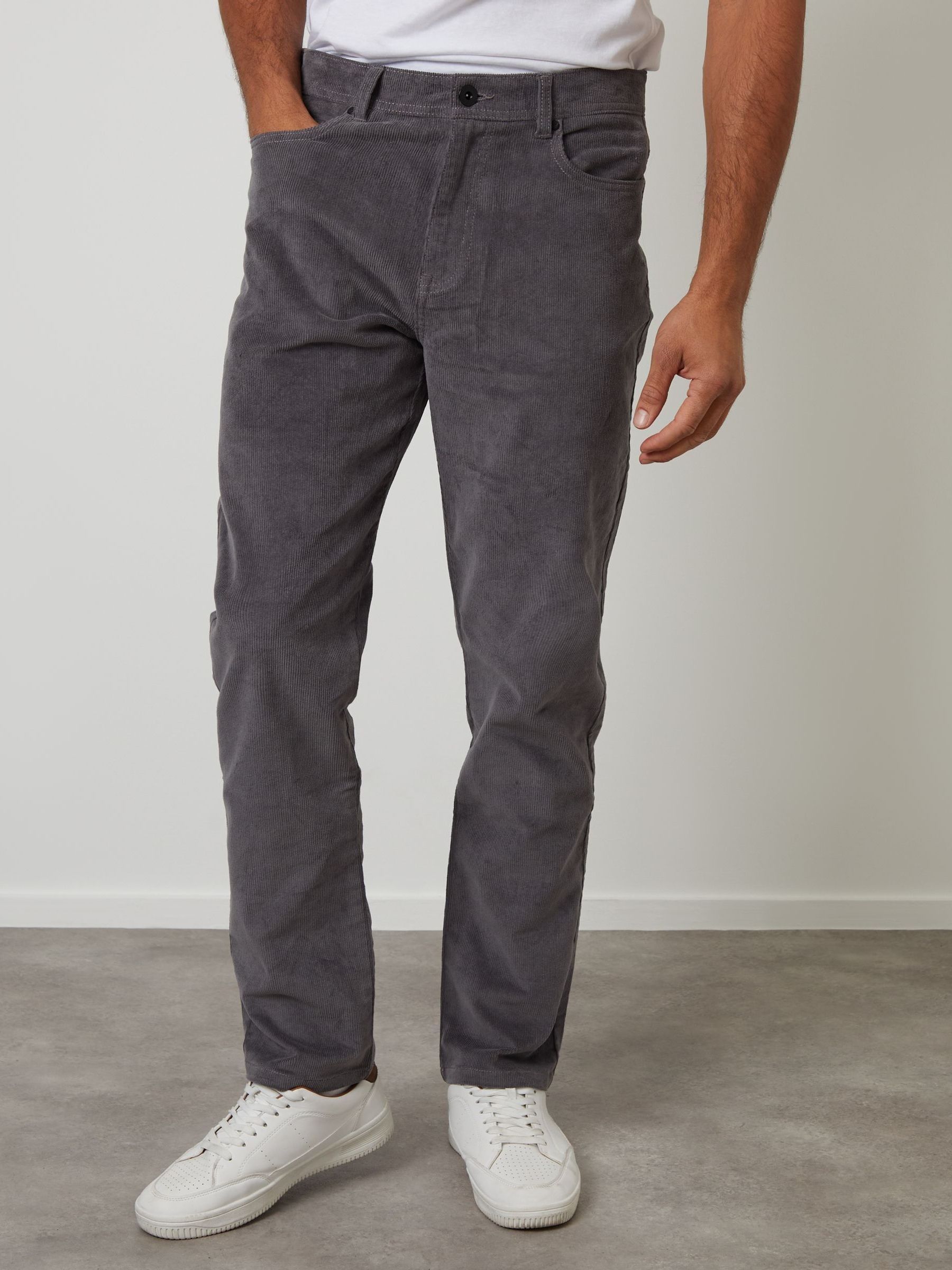 Grijs - Threadbare Straight Leg 5 Pocket Stretch Corduroy Trousers