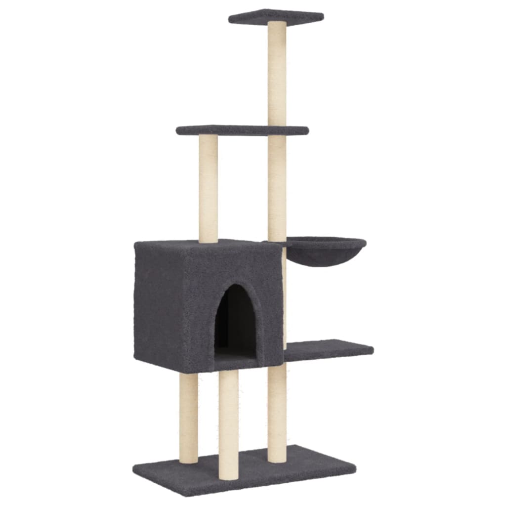 Arranhador para gatos vidaXL com hastes de sisal cinza escuro, 145 cm