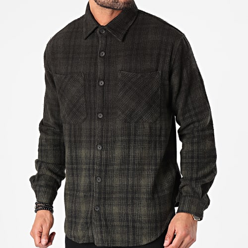Chemise Manches Longues A Carreaux 1568 Vert Kaki Dégradé