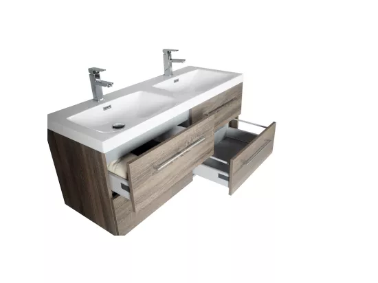 Meuble double vasque 120 cm chêne calirfornien gris Aquasun