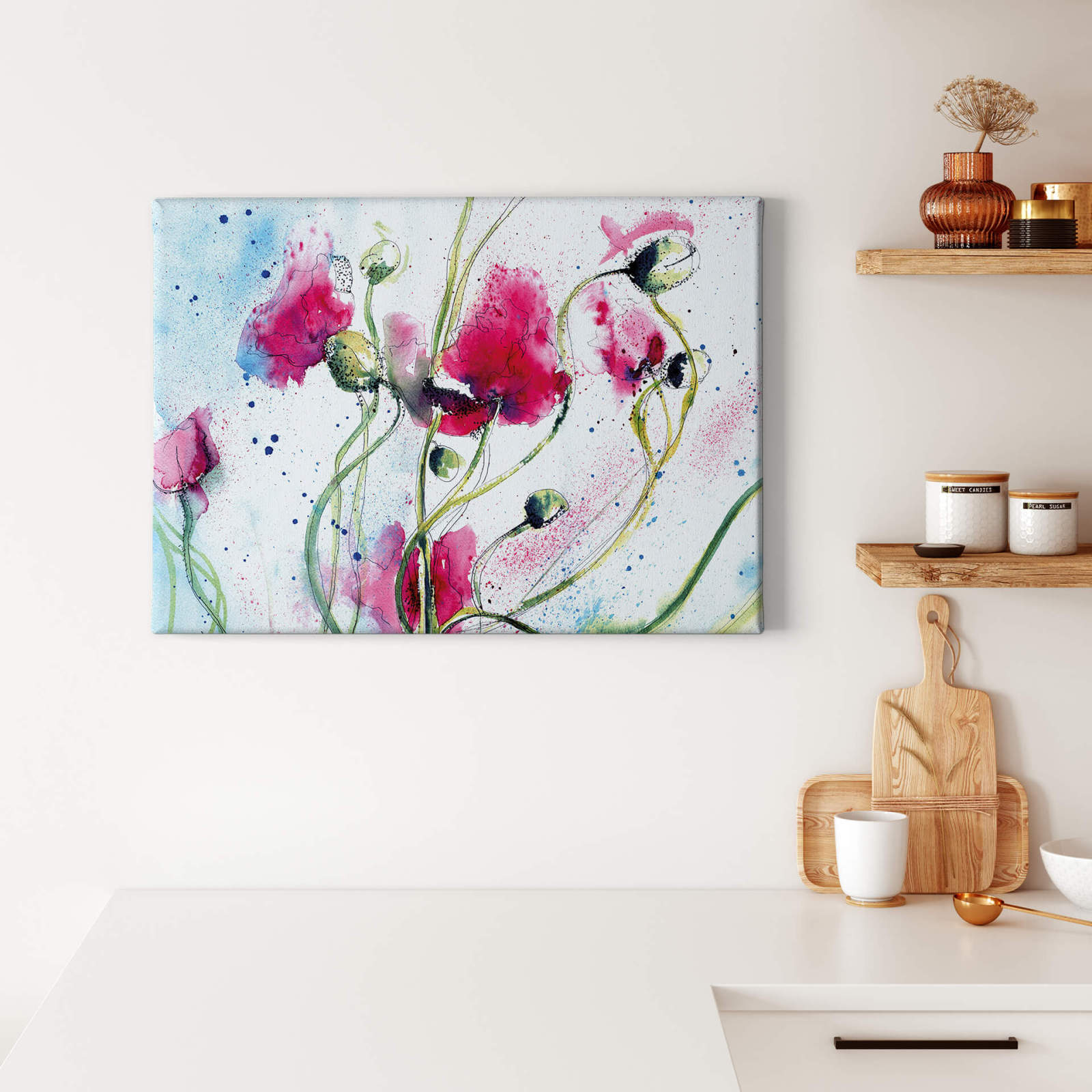 Leinwandbild WASSERFARBEN - weiß-rosa - 70x50 cm