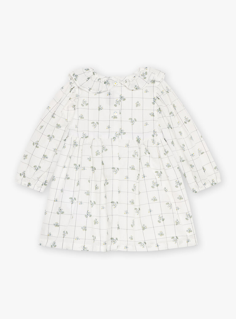 Robe écrue à imprimé à carreaux et fleuri