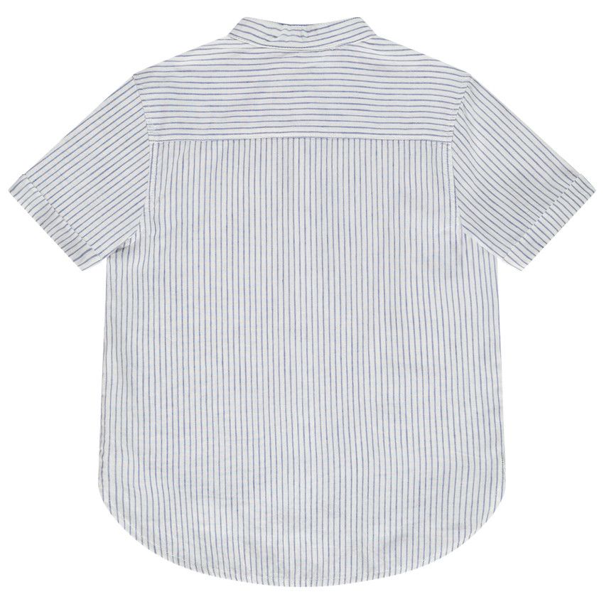 Chemise manches courtes en coton et lin à rayures pour garçon - Blanc