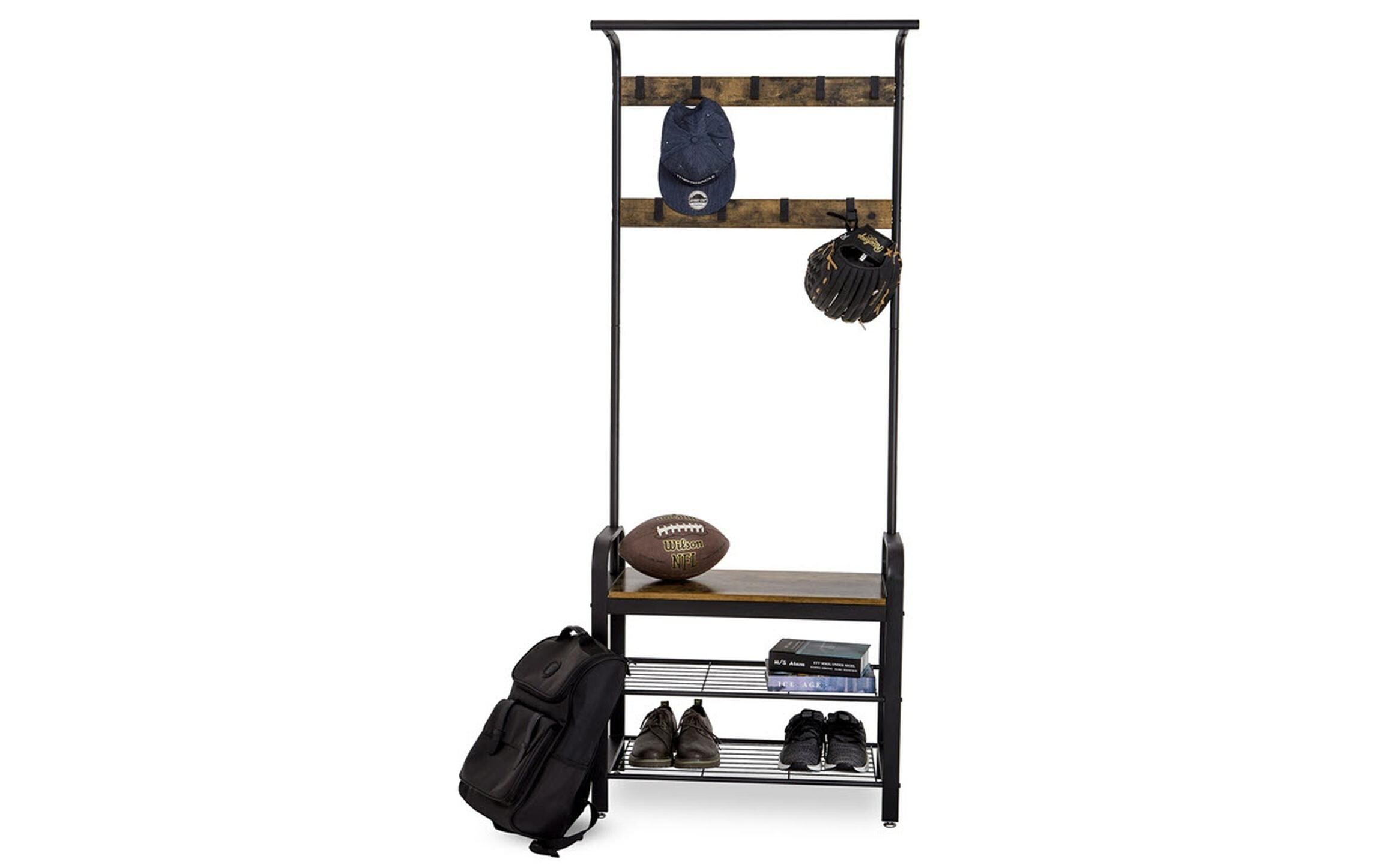 Garderobe mit Schuhablage 183 cm, Braun/SchwarzKleiderständer mit Sitzbank