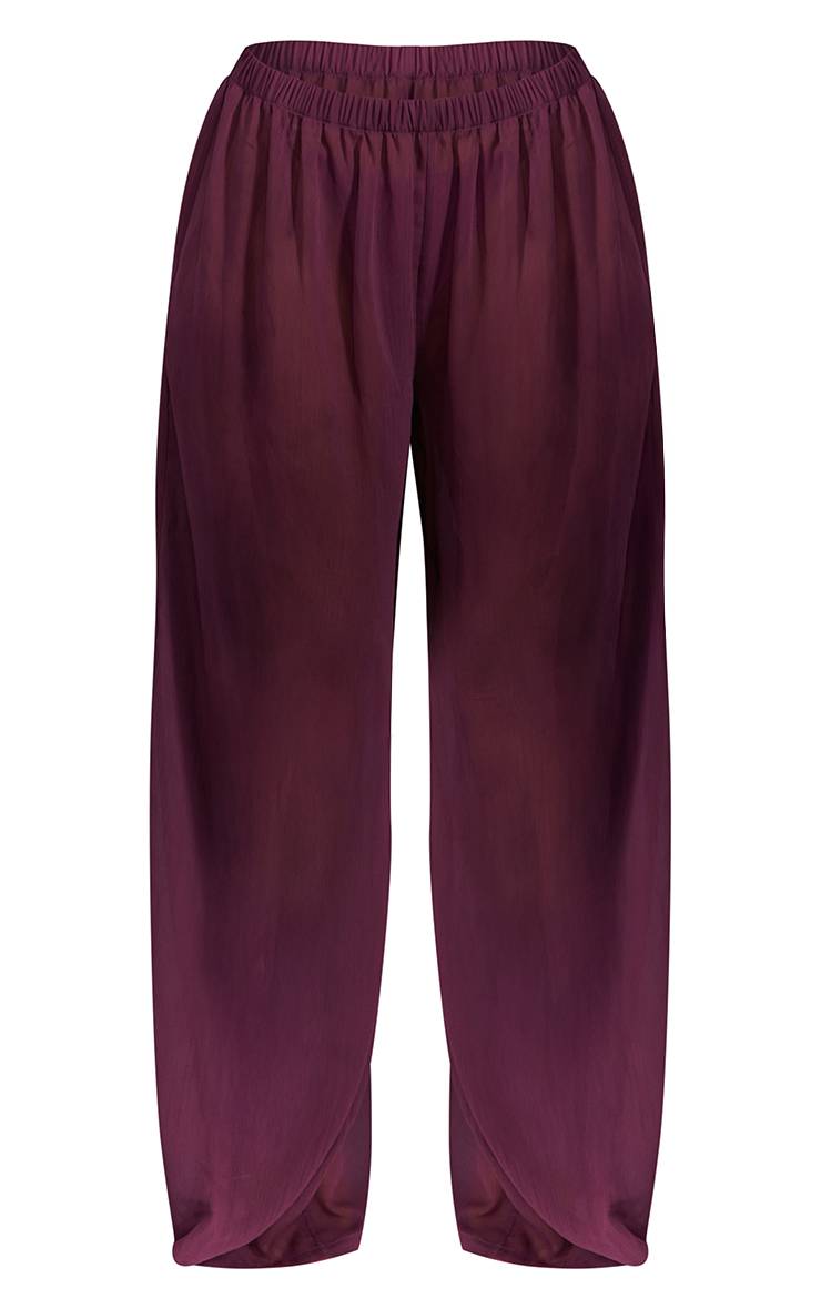 Violet Pantalon De Plage Large En Mousseline Texturée Prune