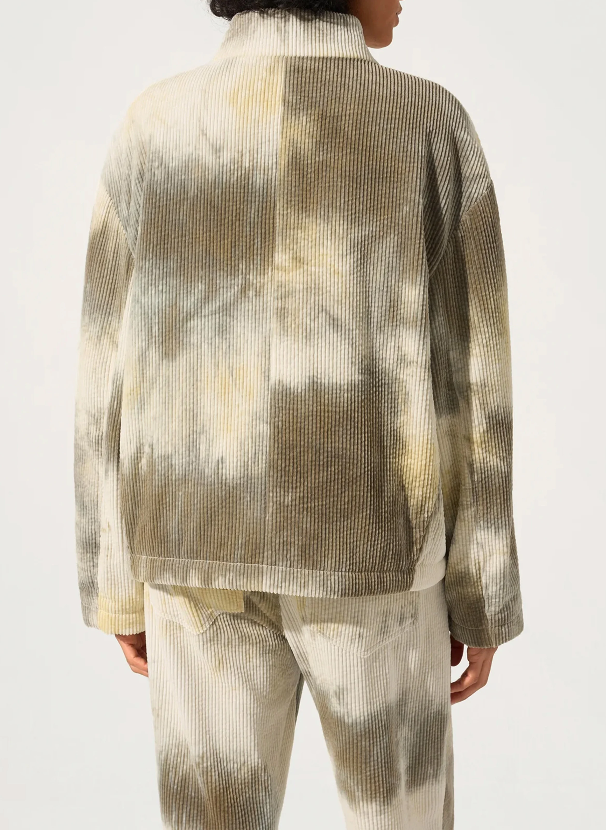 Veste col montant ample en coton imprimé | Gris