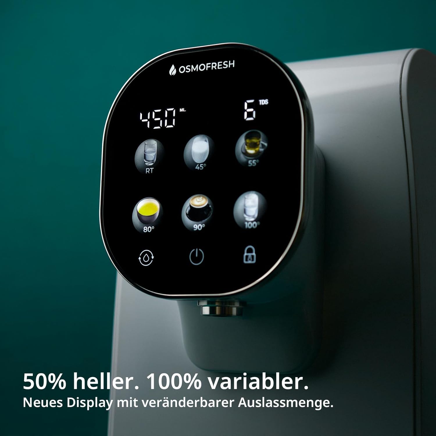 OsmoFresh Auftisch Osmoseanlage Quella Pro White | mit Heißwasserspender | 6 Temperaturstufen | 7-Fach Umkehrosmose Filterung | Wasserfilter für Küche Büro Wohnmobil | kalkfreies Trinkwasser | UV