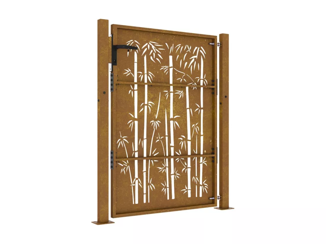 Portail de jardin 105x130 cm acier corten design de bambou