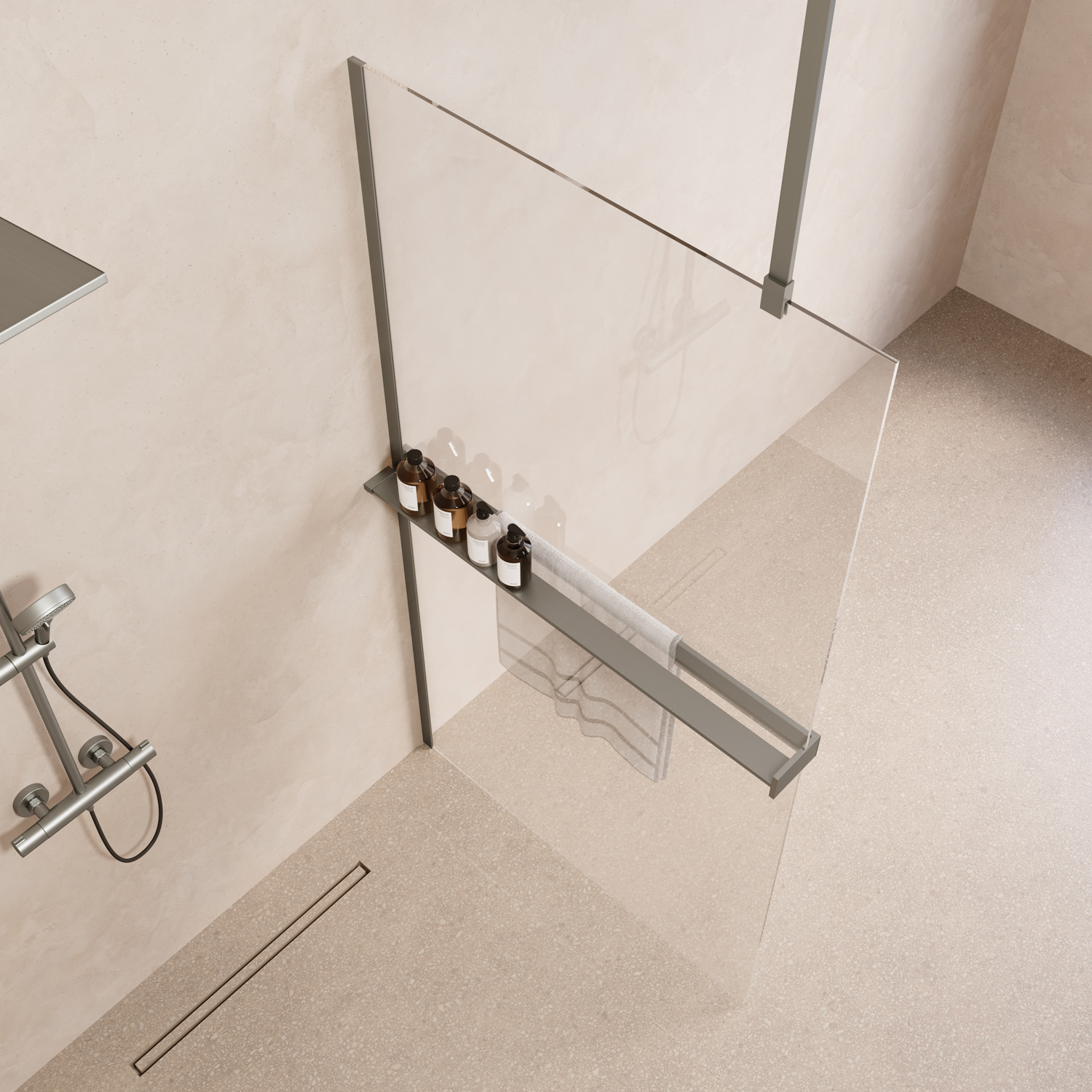 Saniclear Bright inloopdouche 100cm met handdoekhouder en helder glas RVS