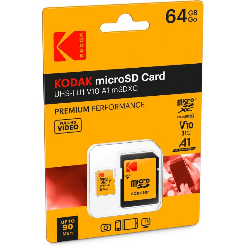 Carte mémoire micro SDHC avec adaptateur SDXC Kodak 64 Go  - classe 10