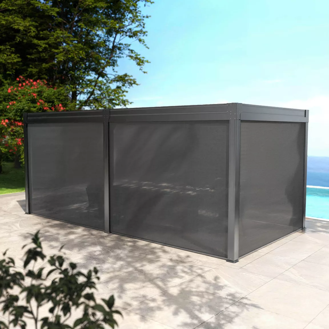 Lot de 6 rideaux motorisés pour pergola bioclimatique autoportée (3 x 6 m) Gris anthracite