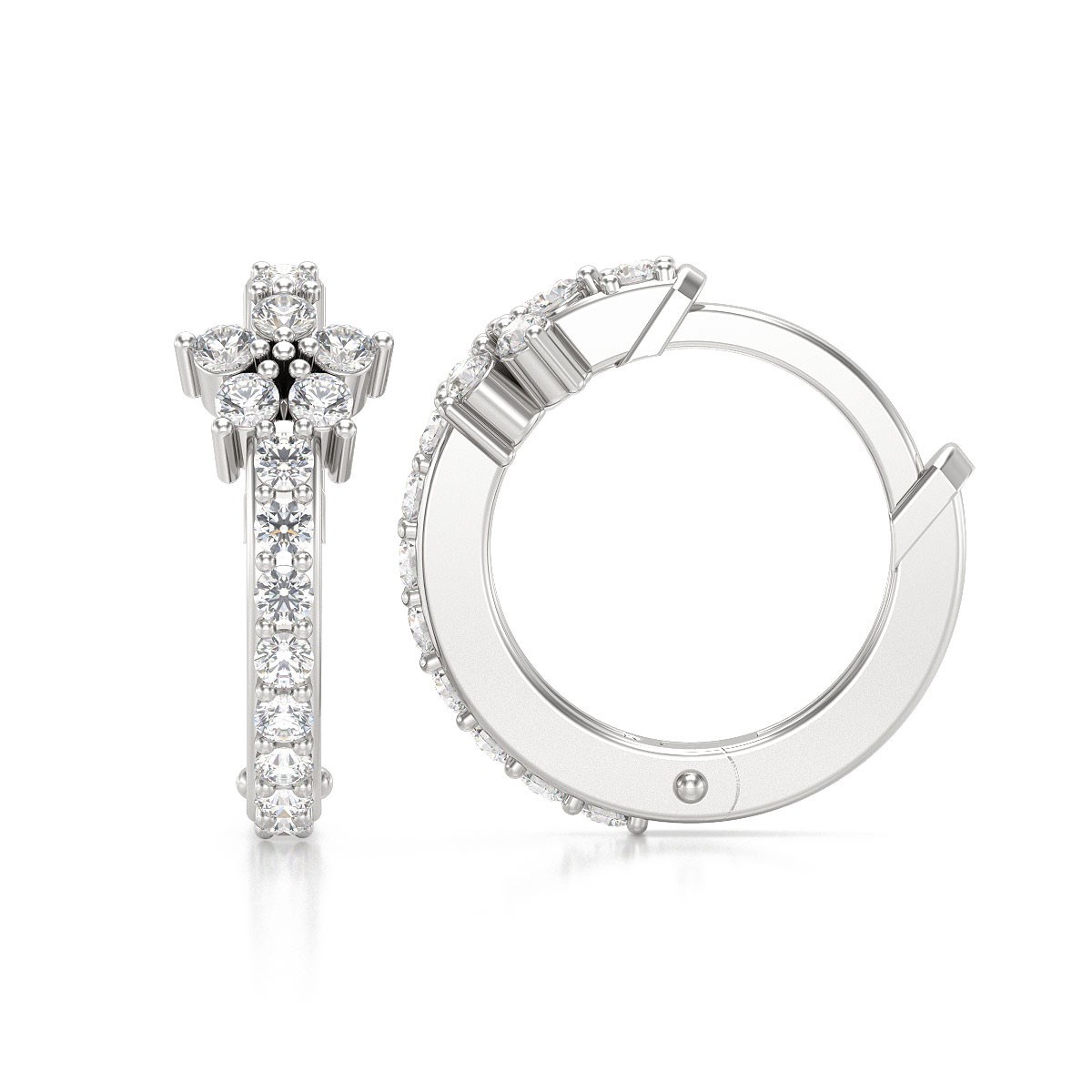 Boucles d'oreilles ADEN Créoles Or 585 Blanc Diamant 1.584grs
