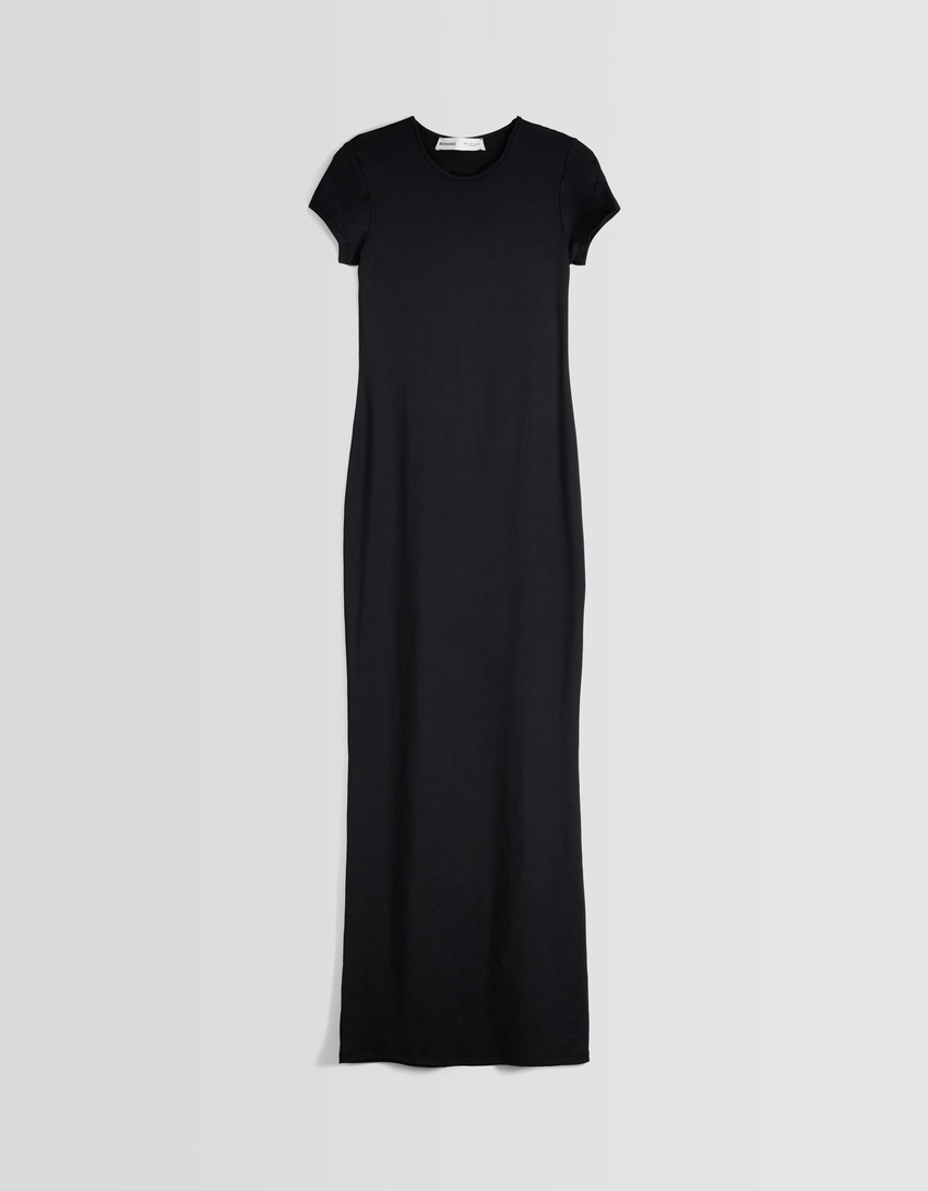 vestido longo de manga curta