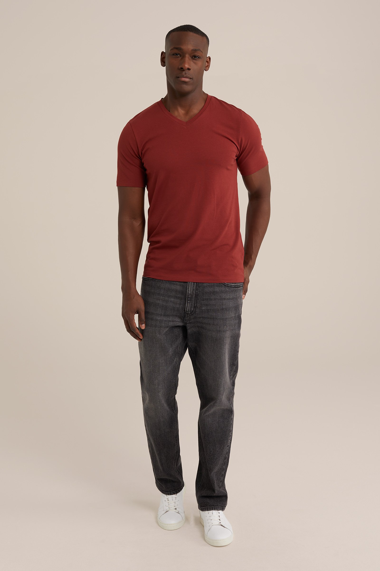 T-shirt met V-hals WE Fashion Donkerrood