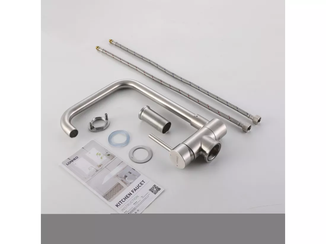 Mitigeur de Cuisine Rabattable Lonheo MAX, Pivotant à 360°,Robinet de Cuisine avec Poignée Pliable Contre Fenêtre,Robinet Mitigeur Evier Inox 304