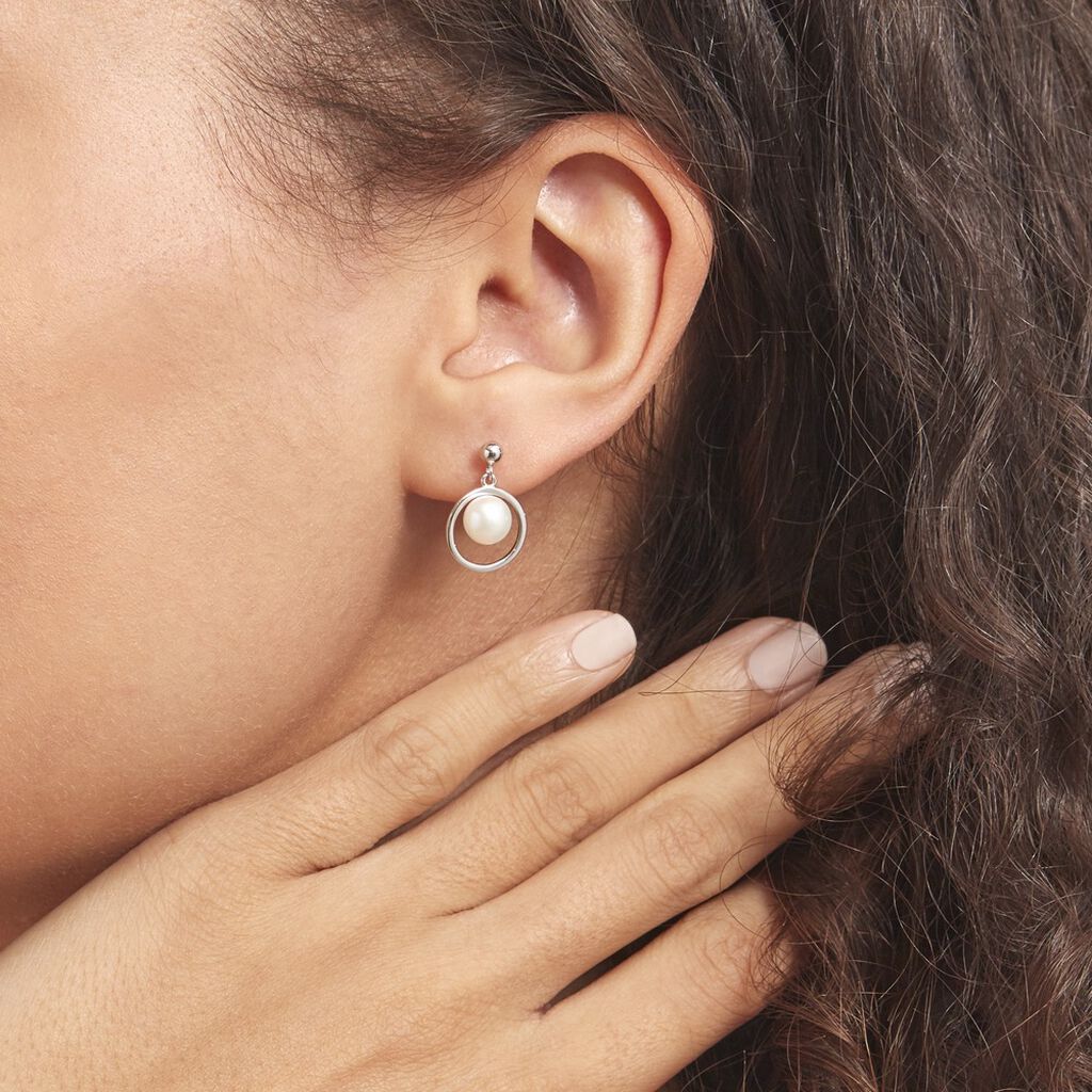 Boucles D'oreilles Pendantes Ivana Argent Blanc Perle De Culture