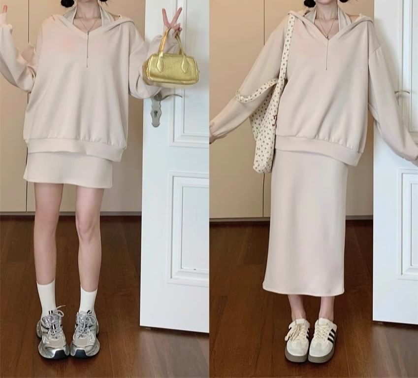 Secolo - Set: effen halterhoodie + mini-kokerrok