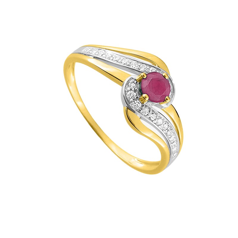 Bague femme - Rubis et Oxyde de zirconium - Or 9 Carats