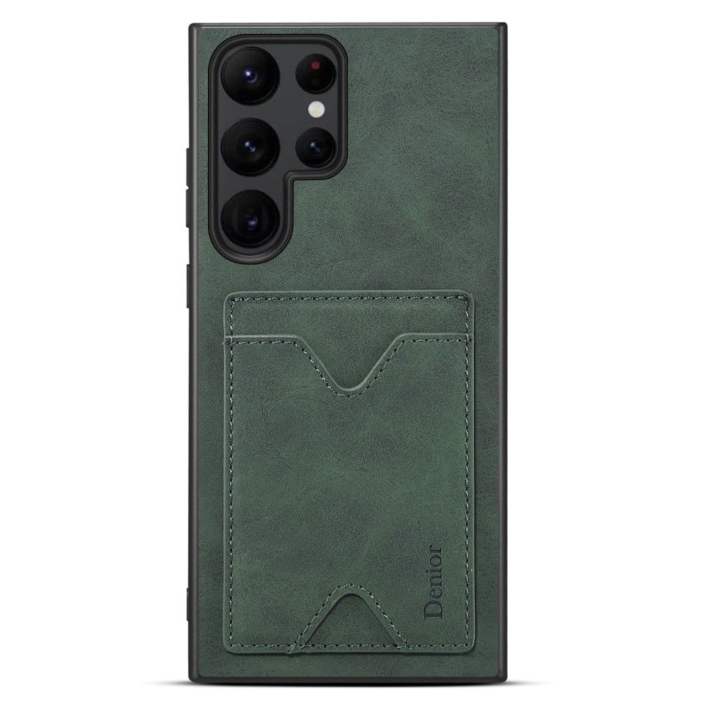 Samsung Galaxy S24 Ultra Hybrid Leder Hülle mit Magnetischem Kartenfach   Kickstand Aufsteller - Grün