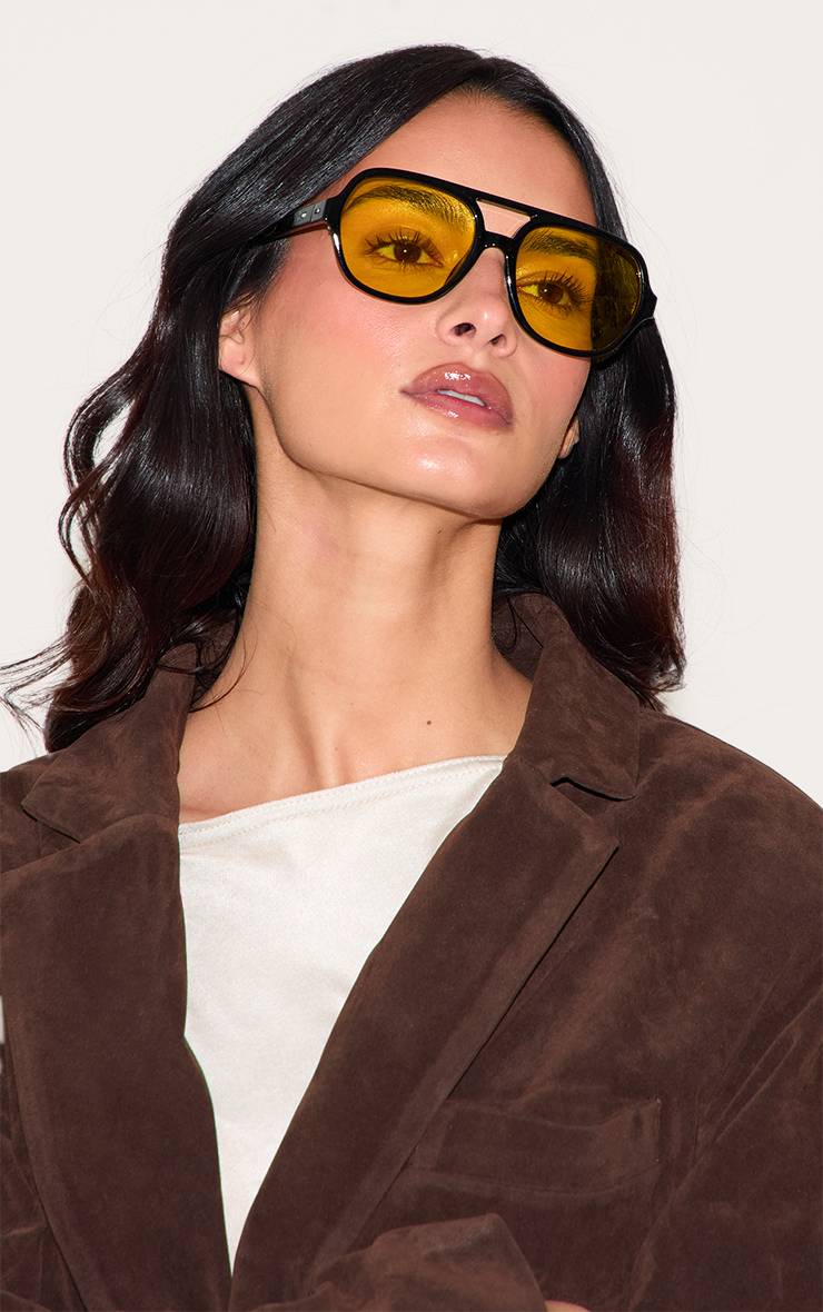 Noir Lunettes De Soleil Aviateur À Monture Plastique Et Verres Colorés