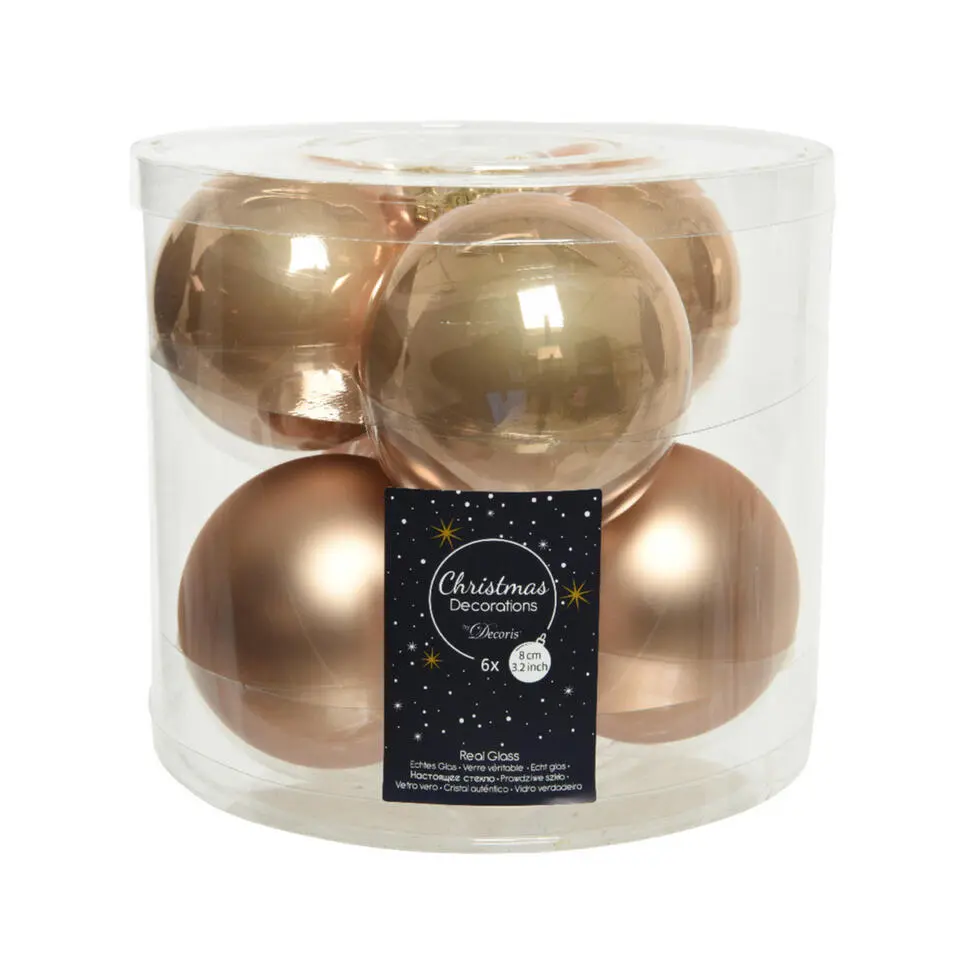 Decoris Kerstballen - 6x st - toffee bruin - 8 cm - glas