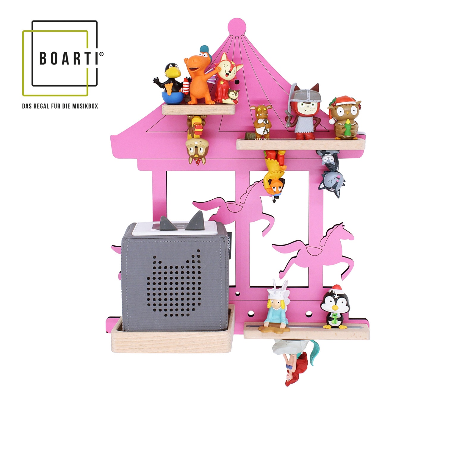 BOARTI Holz Karussell Pferde Kinder Regal Toniebox Figuren Wandregal Tonies Musikbox