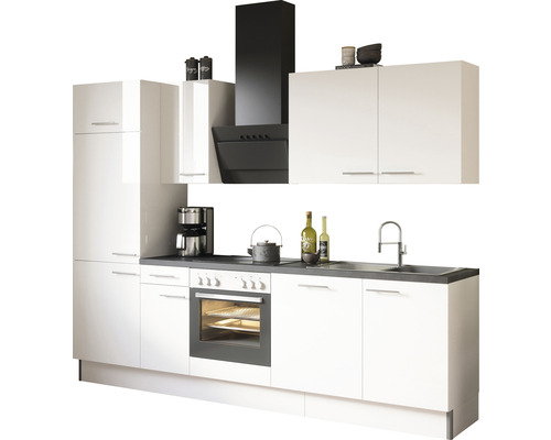 Optifit keukenblok met apparatuur Rurik986 270 cm wit glanzend gedemonteerde variant omkeerbaar KCRU 2708E-8+