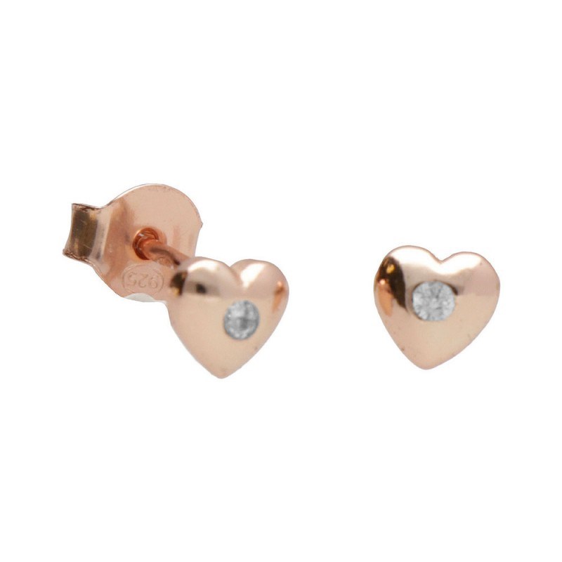 Boucles d'Oreilles Argent 925/000 Rose Gold - Coeur Serti