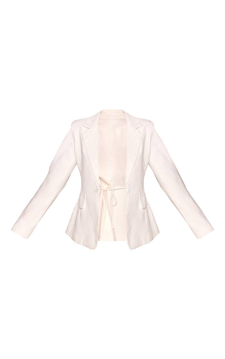 Blanc Blazer Tailleur Effet Lin Ensemble Coordonné