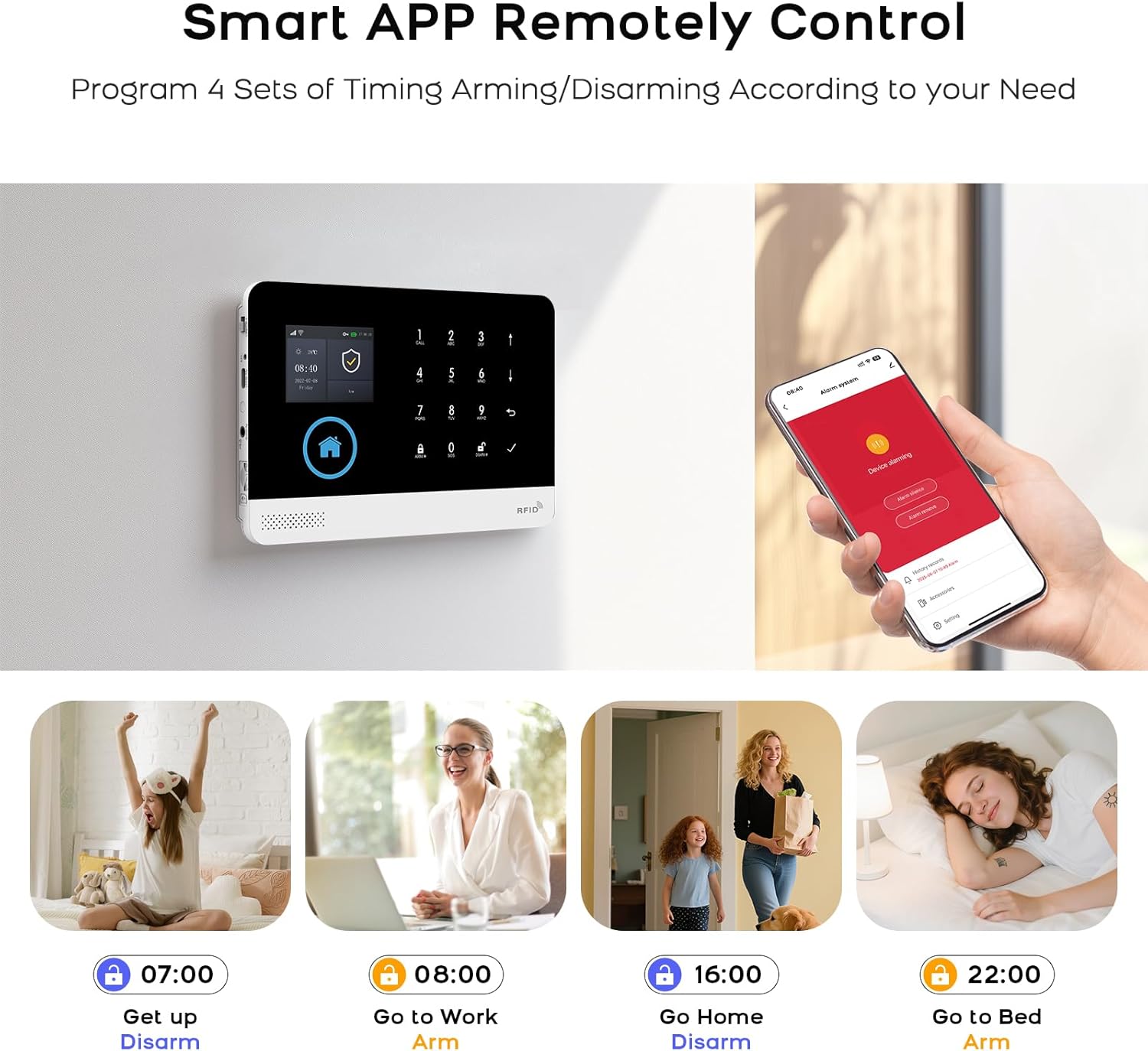 PGST GSM 4G Alarmanlage 14-teiliges, Smart Home Alarmanlage Haus mit APP, WLAN Alarmanlage Set mit Sirene,Kamera,Fenster Tür Sensoren und Fernbedienungen, Funktioniert mit Alexa