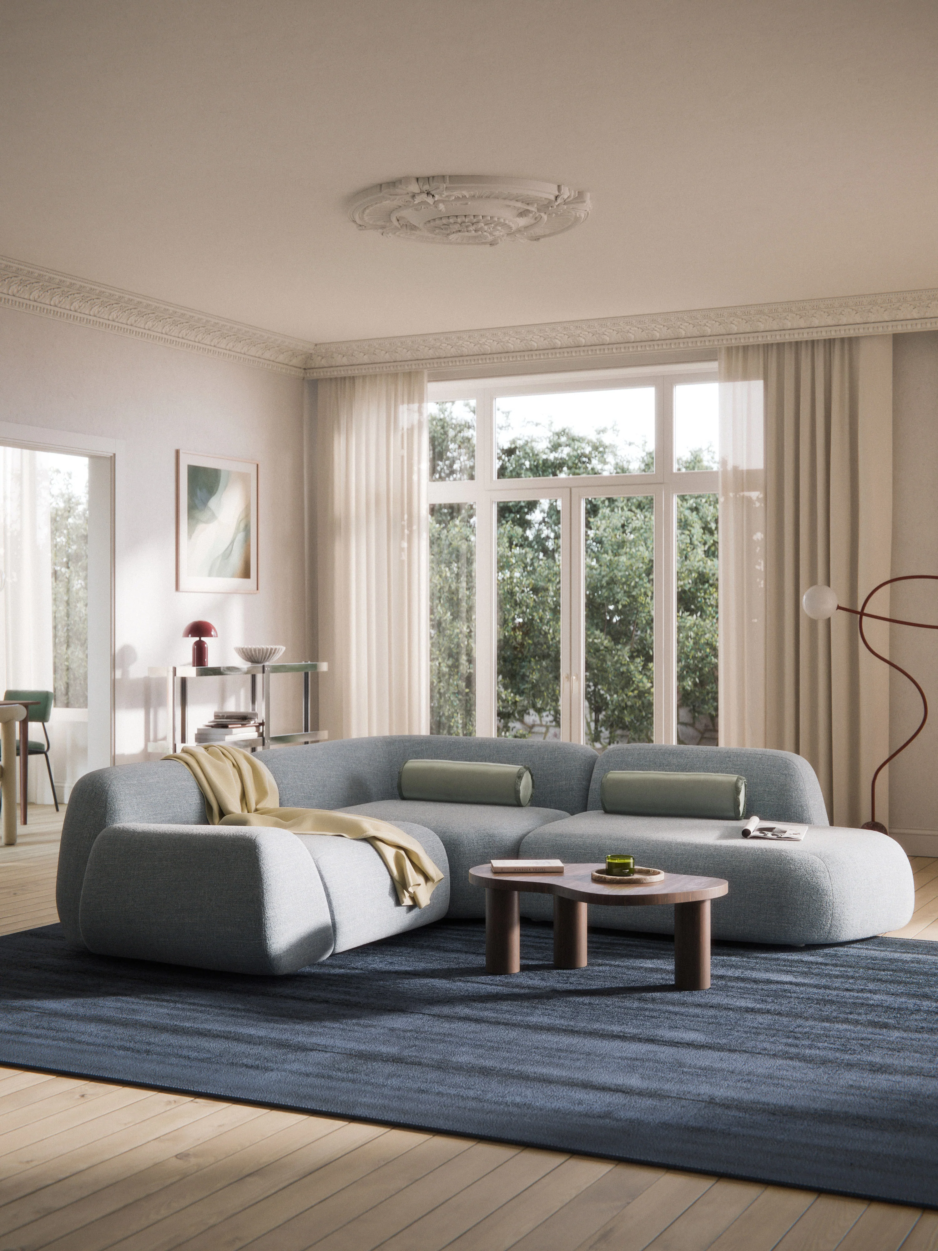 Modulaire bouclé hoekbank Wolke (4-zits) met chaise longue