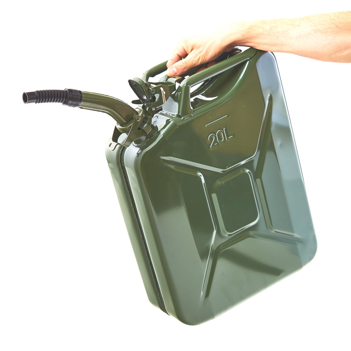 BW Metalen Brandstofjerrycan, Benzinejerrycan, 20 liter met schenktuit - Olijfgroen - RAL 6003 - TÜV-getest en UN-goedgekeurd - Gemaakt in Europa