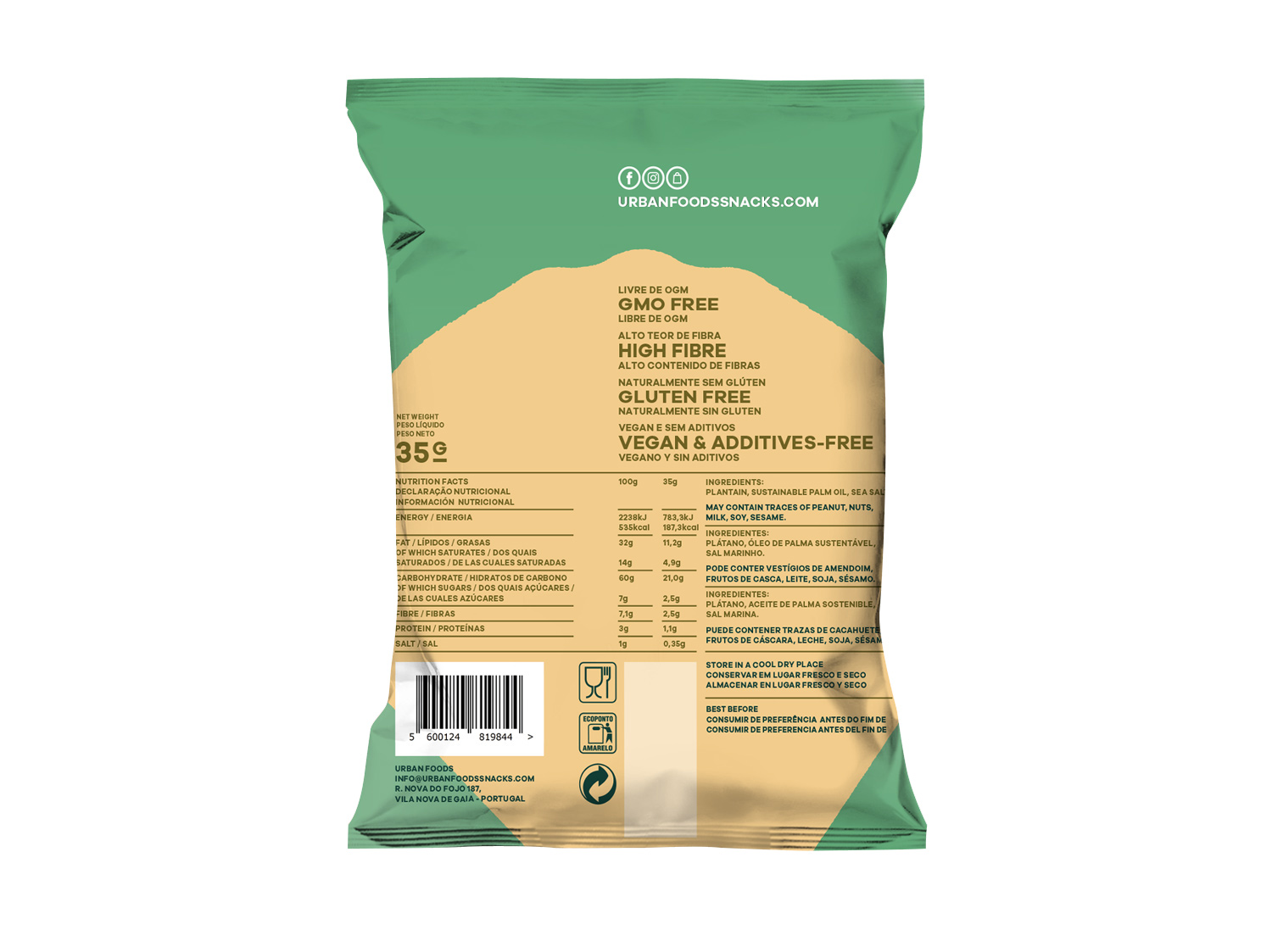 APERITIVO URBAN FOODS BANANA CHIPS 35G