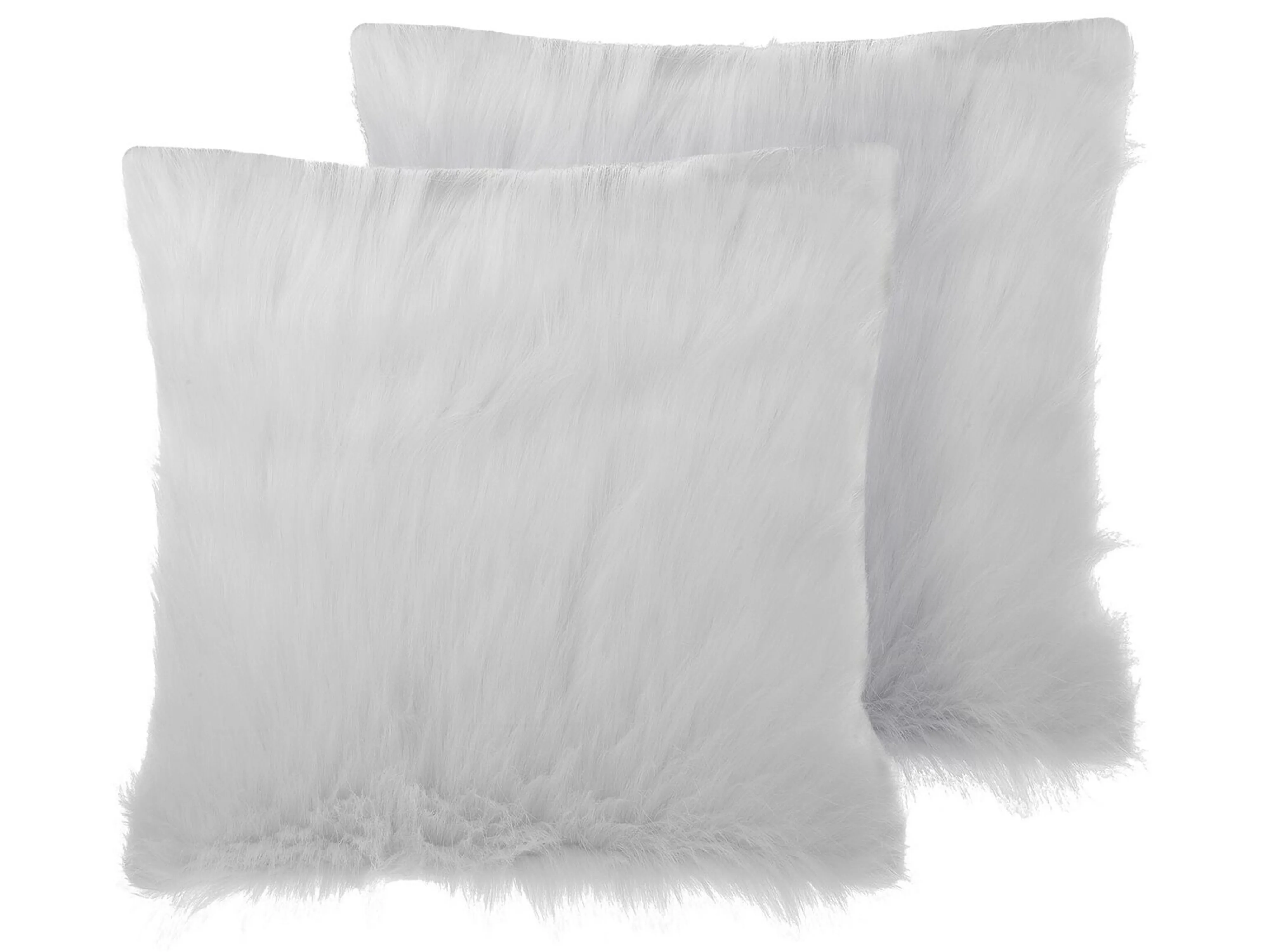 Set van 2 sierkussens DAISY Nepbont 45 x 45 cm Lichtbeige effen