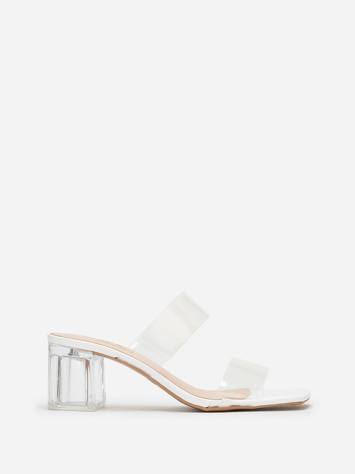 Mules blanches à brides et talon transparents Blanc- Blanc