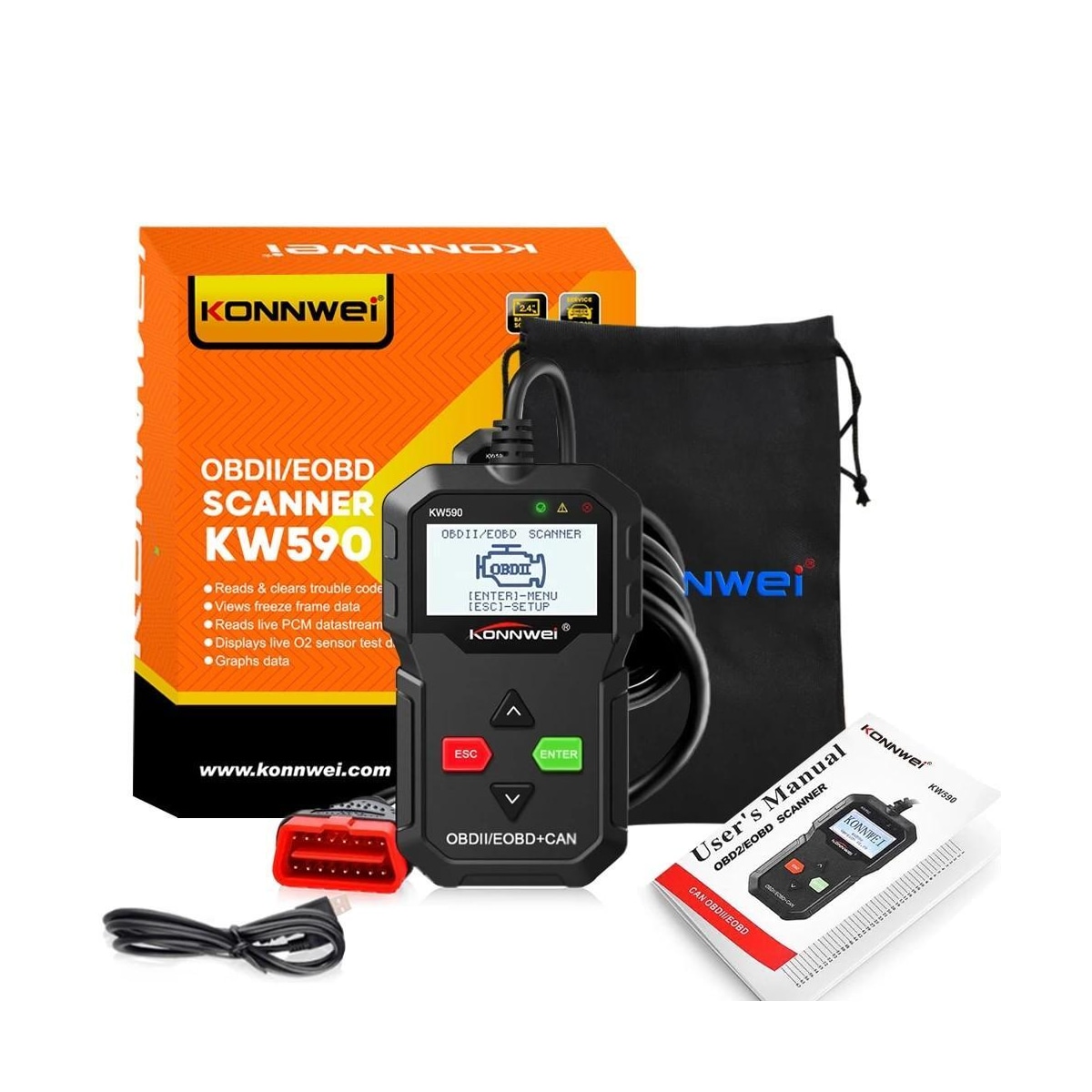 KONNWEI KW590 OBD2 Feilkodeleser/Diagnostikkverktøy for bil