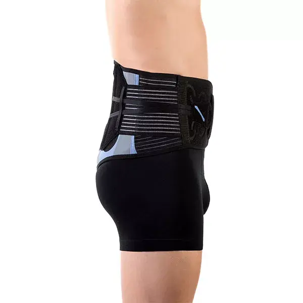 Cinto de suporte lombar Sigvaris Mobilis LumboIntense, 21 cm de altura, tamanho XL, azul/cinza