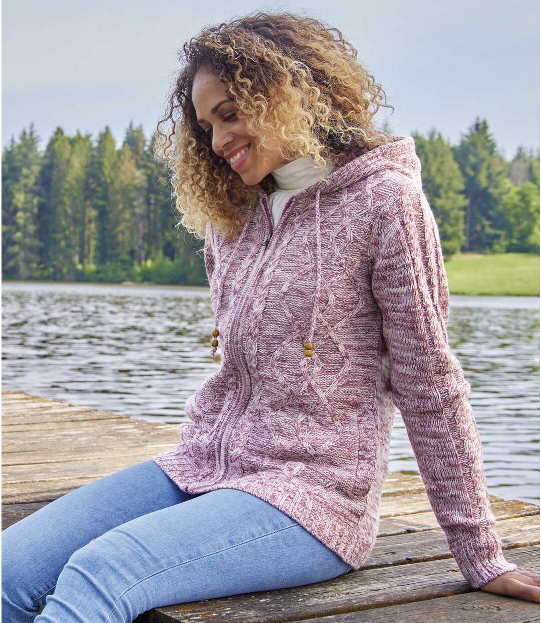 Gilet Tricot Zippé à Capuche