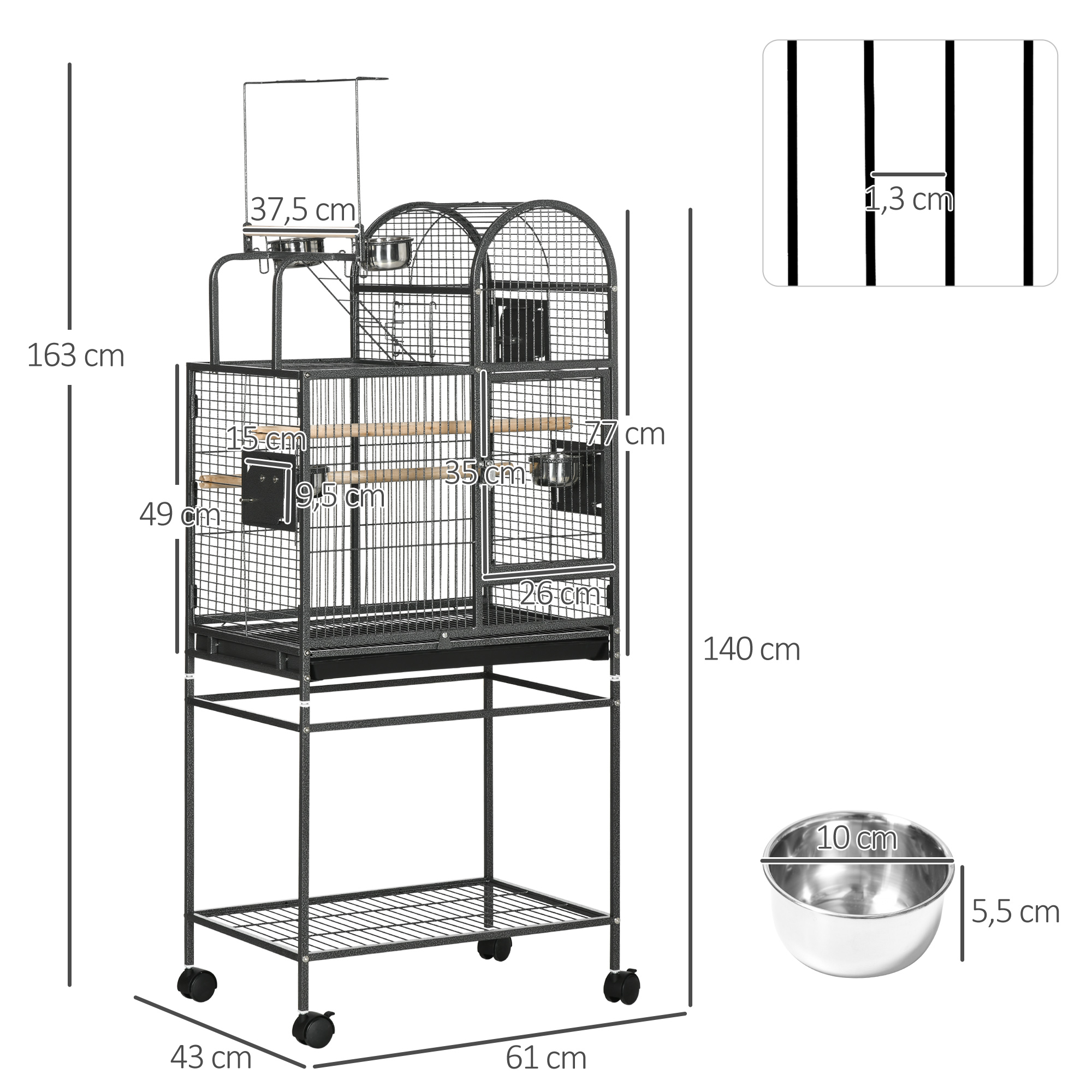 Gaiola de metal para pássaros PawHut com 4 portas