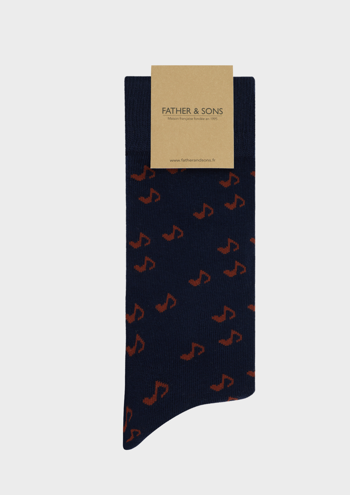 Chaussettes en coton bio mélangé bleu marine à motif harpe terracotta