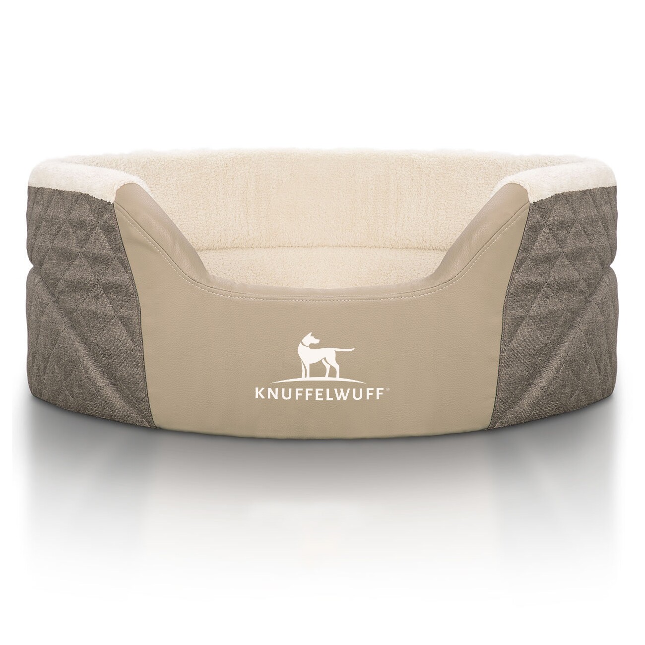 Knuffelwuff Orthopädisches Hundebett Lena aus Velours und Kunstleder mit hohem Schaumstoffrand braun/ beige M-L