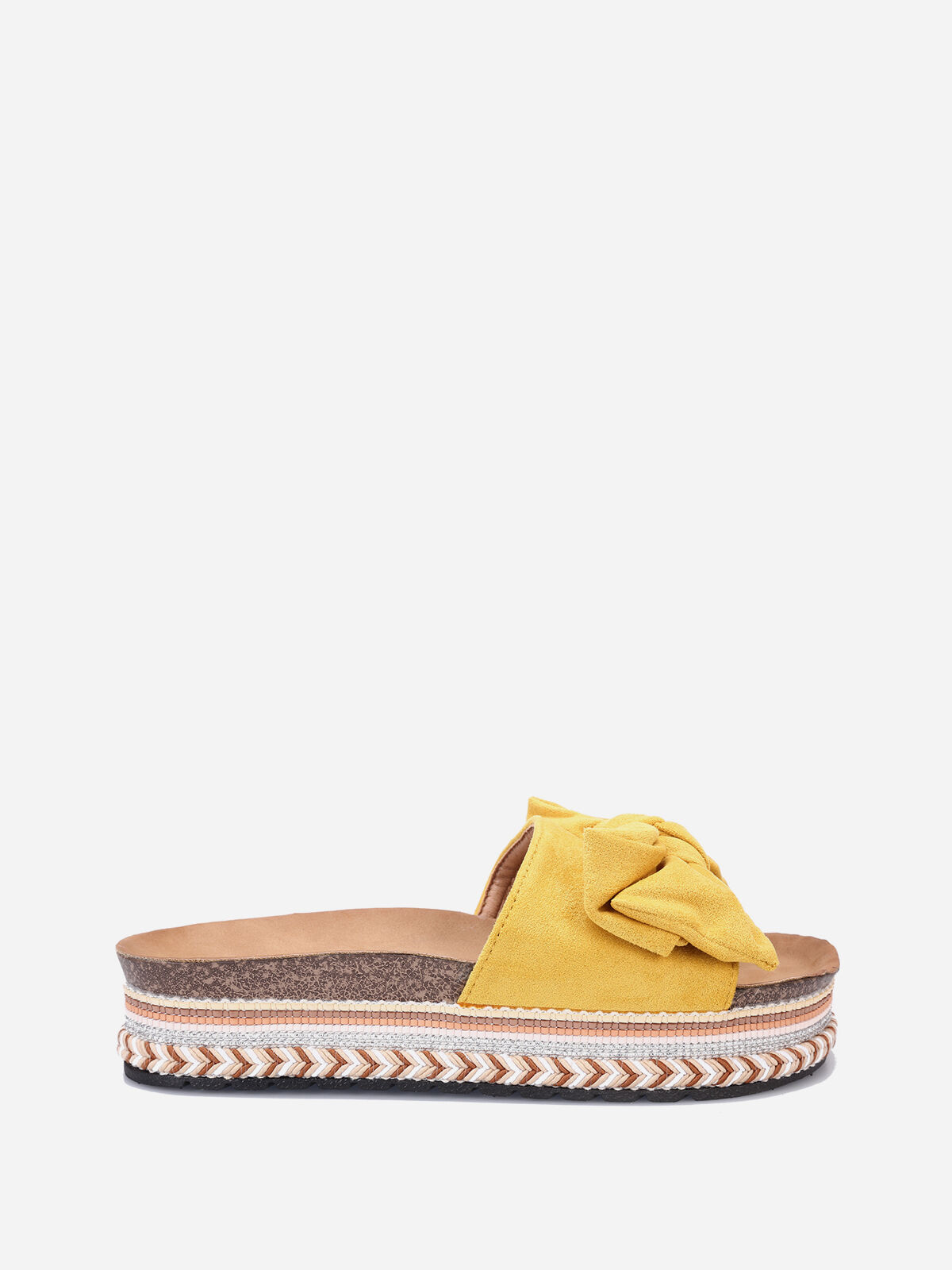 Mules avec noeud et plateforme motif ethnique- Jaune