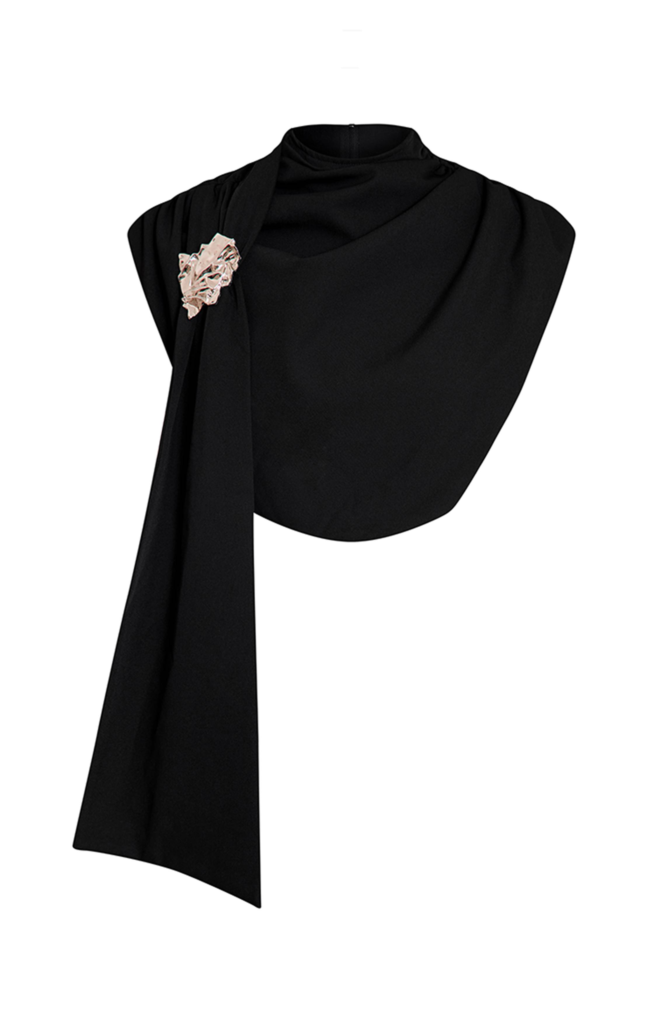 Noir Ensemble Crop Top Drapé Avec Détails De Finitions Tissées Premium