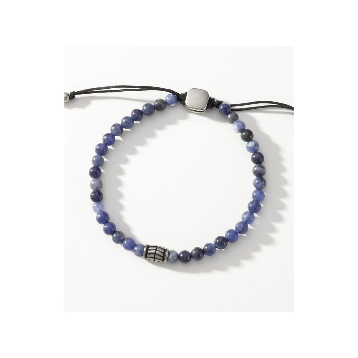 Bracelet FOSSIL acier inoxydable cordon noir sodalites