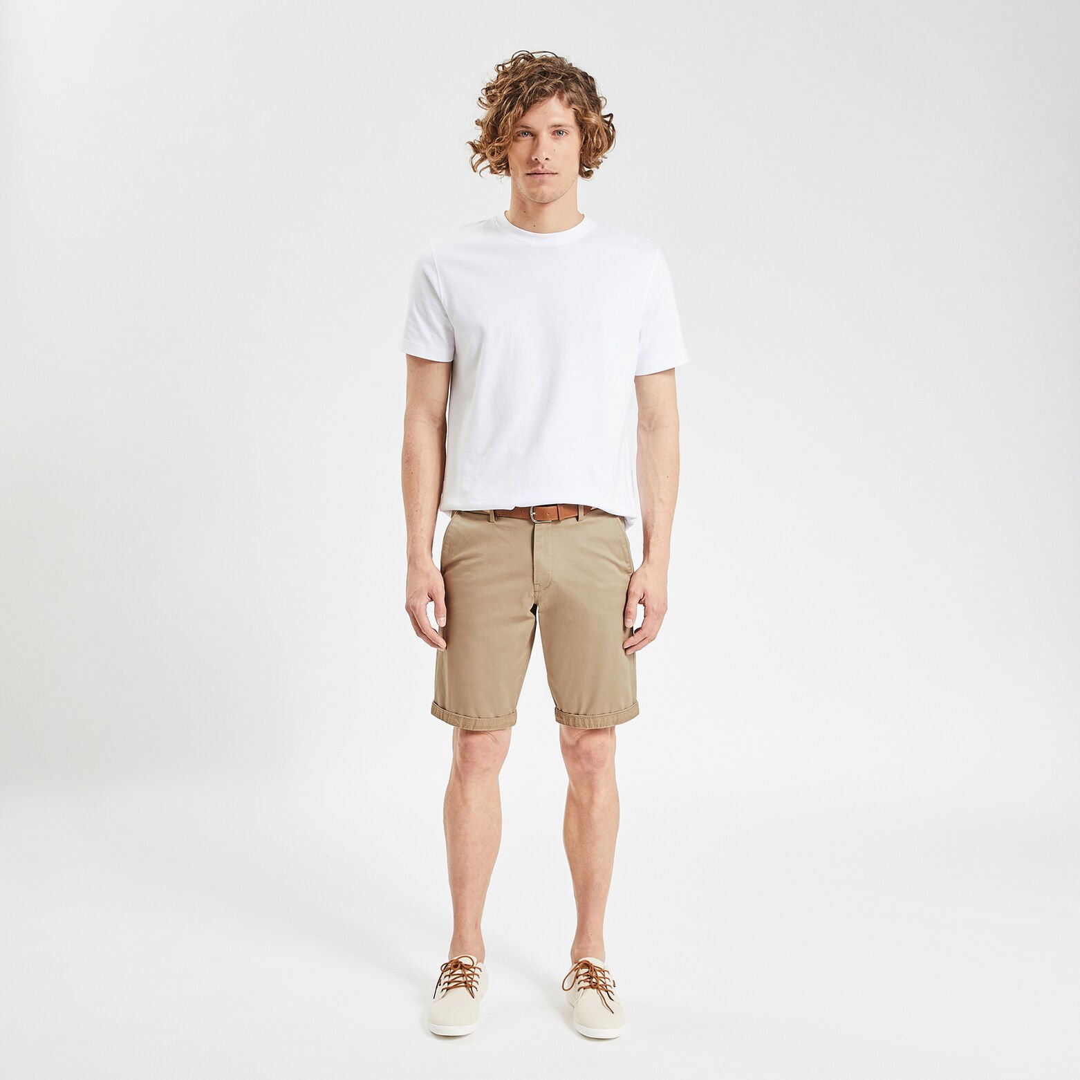 Bermuda chino uni avec ceinture Beige