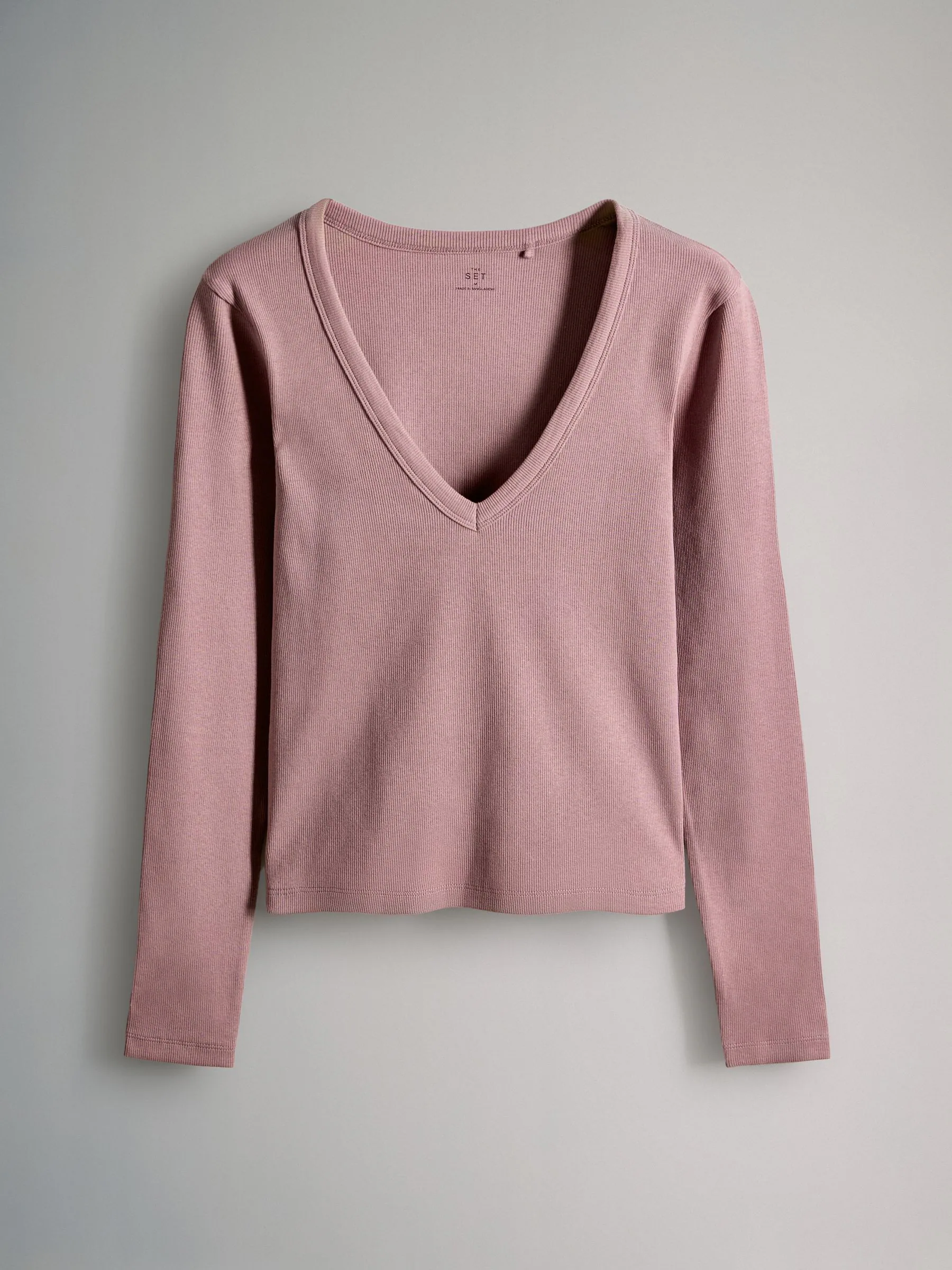 Paars/Bruin/Roze/kiezelkleurig - The Set 4 Pack V-Neck Ribbed Long Sleeve T-Shirts
